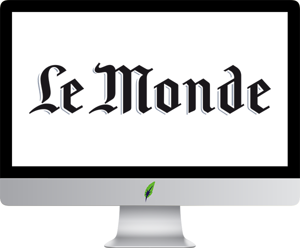 Afbeelding computerscherm met logo Le Monde in kleur op transparante achtergrond - 600 * 496 pixels